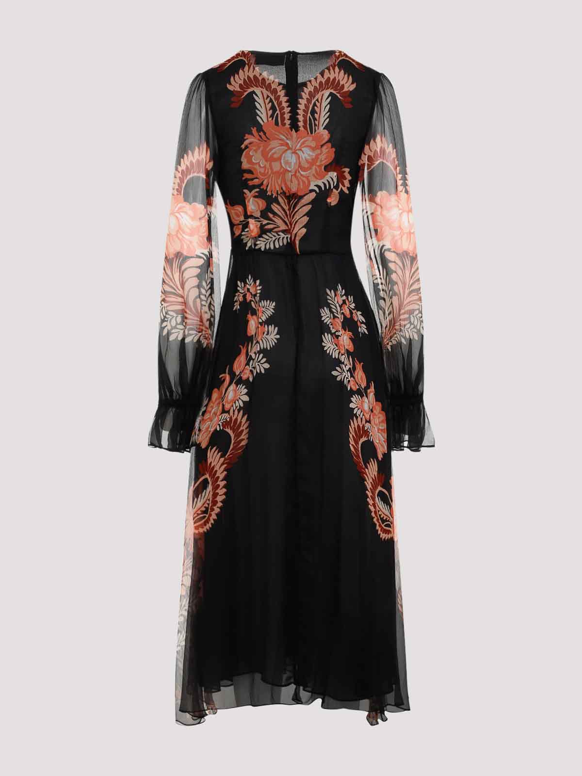 Etro Floral Silk Chiffon Long-sleeved Midi Dress In Black