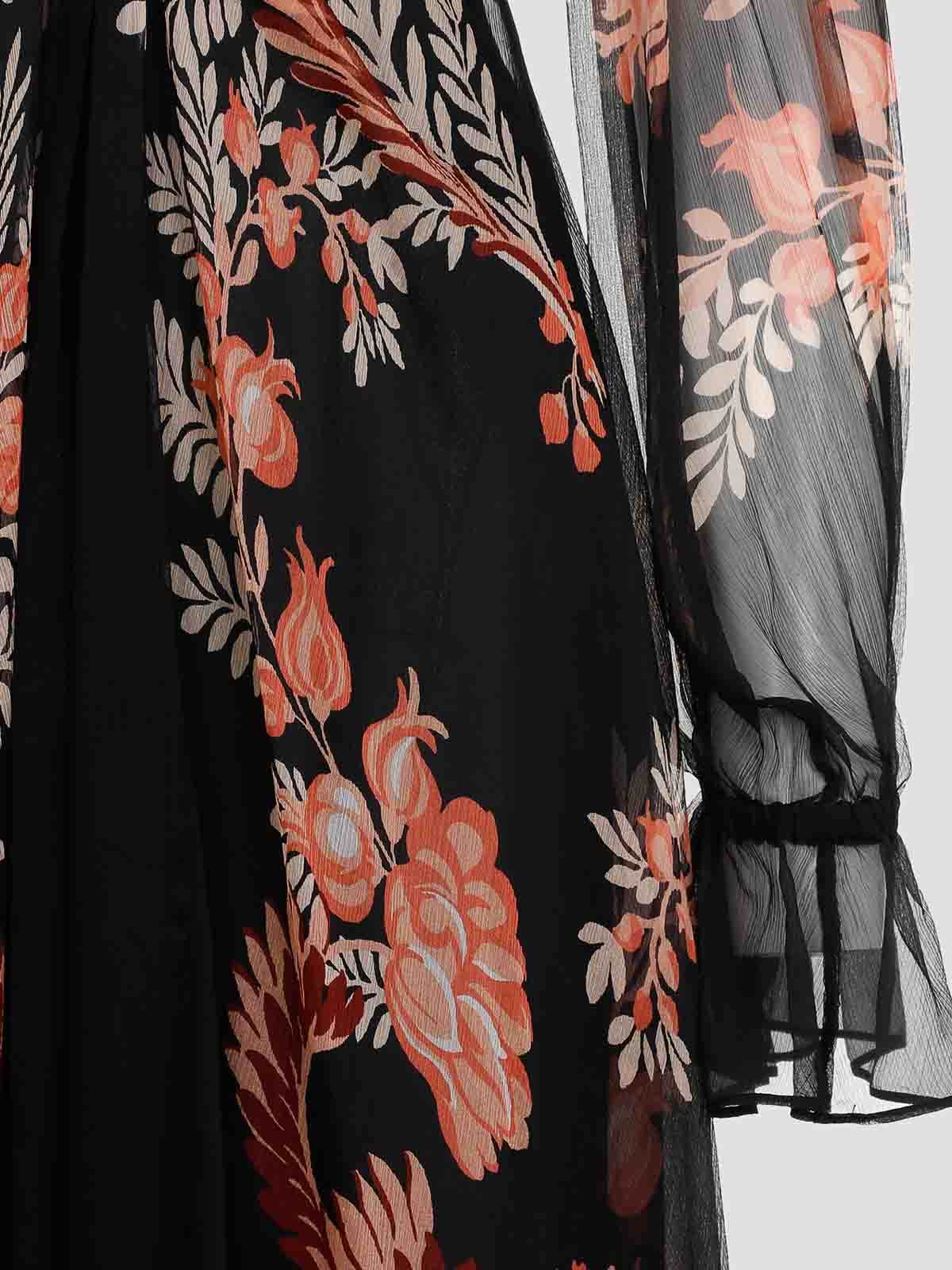 Etro Floral Silk Chiffon Long-sleeved Midi Dress In Black