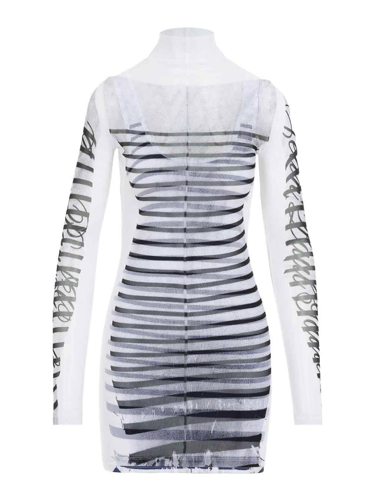 Jean Paul Gaultier Double Layer Mini Dress With Marinière Print In Neutral