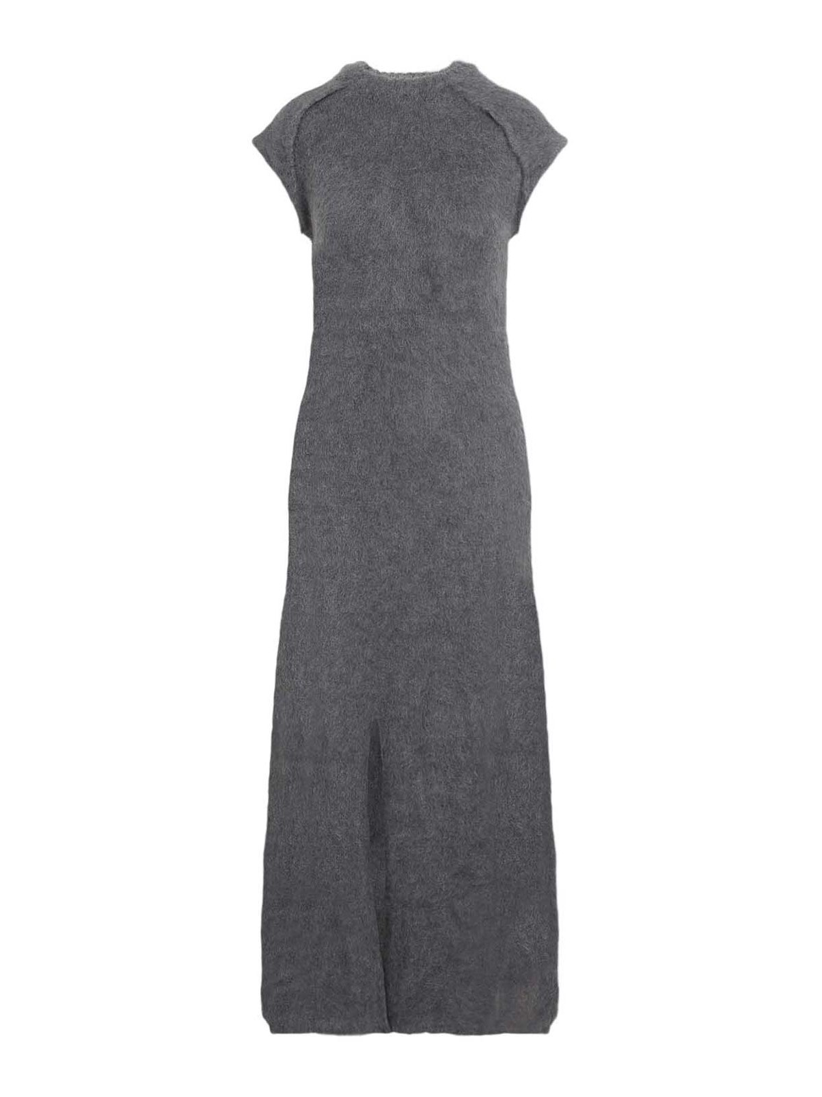 Jil Sander Long Dress With Cap Sleeves And Wool Blend In Gray