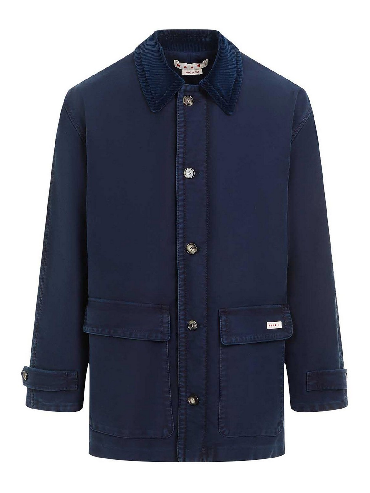 Marni Logo Patch Buttoned Coat In Blue