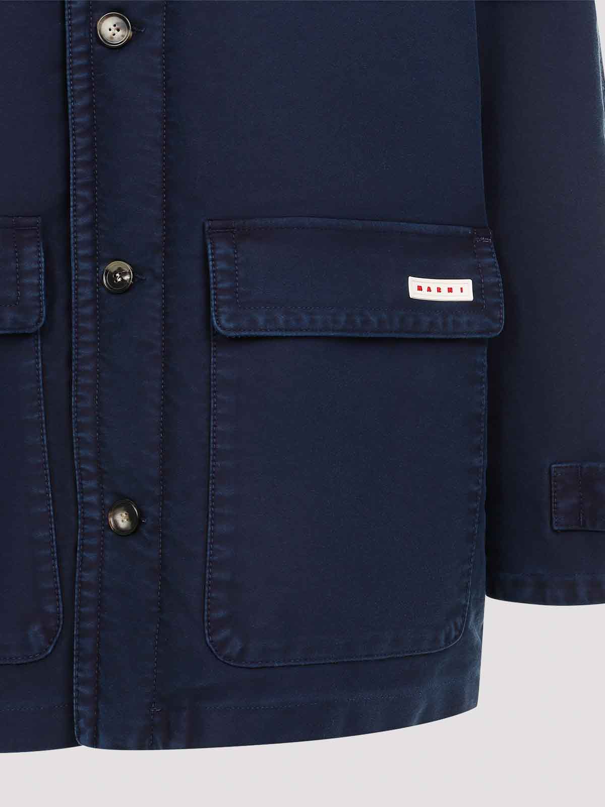 Marni Logo Patch Buttoned Coat In Blue