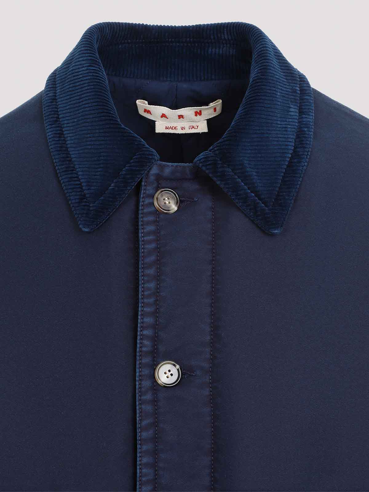 Marni Logo Patch Buttoned Coat In Blue