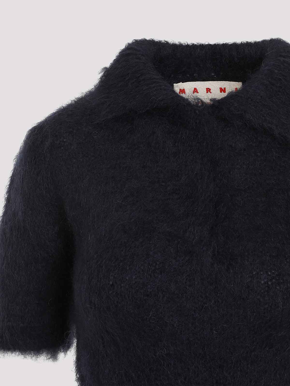 Marni Fuzzy Short Sleeve Sweater In Black