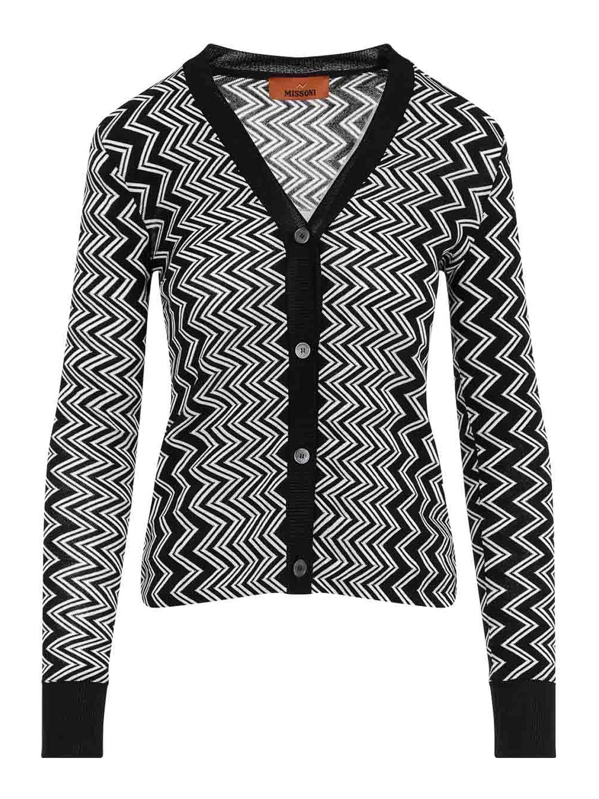 Missoni Buttoned Wool Cardigan Zigzag Stripes In Black