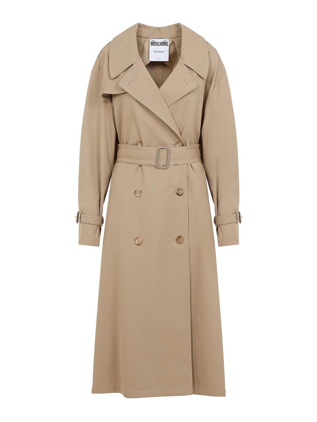 Moschino Cotton Blend Gabardine Long Trench Coat In Neutral