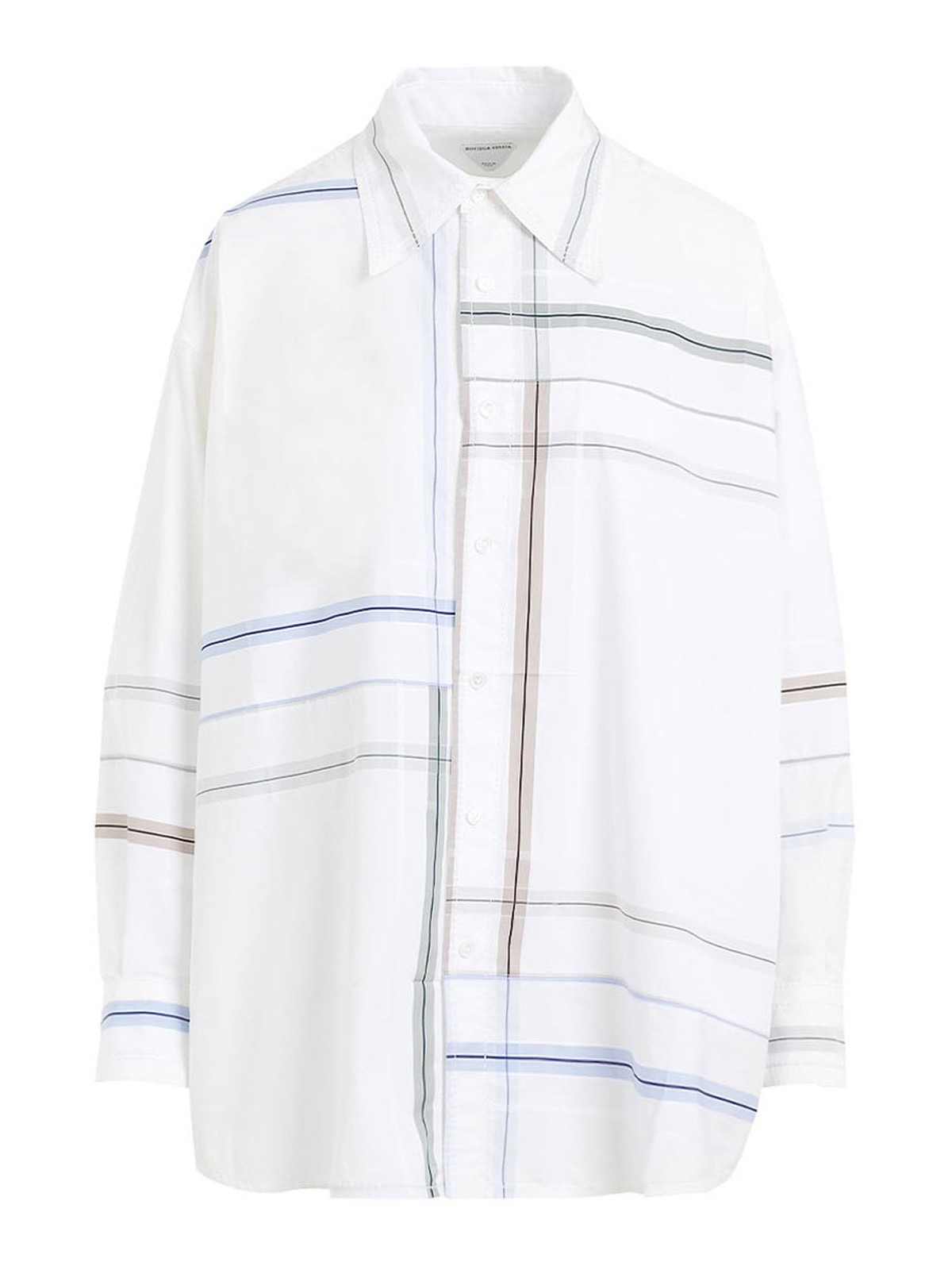 Bottega Veneta Womens White Blue Green Tau Checked Dropped-shoulder Relaxed-fit Cotton Shirt In White
