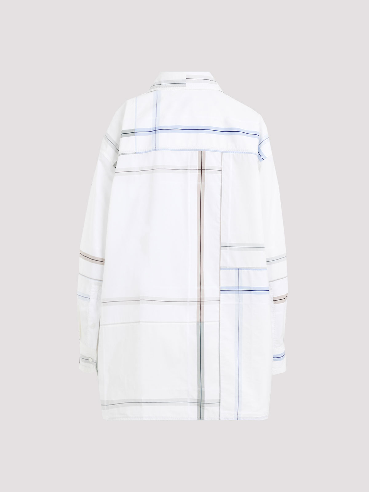 Bottega Veneta Womens White Blue Green Tau Checked Dropped-shoulder Relaxed-fit Cotton Shirt In White