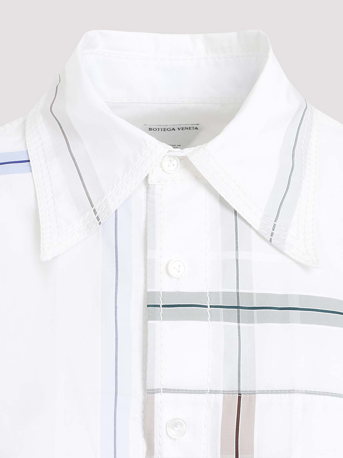 Bottega Veneta Womens White Blue Green Tau Checked Dropped-shoulder Relaxed-fit Cotton Shirt In White