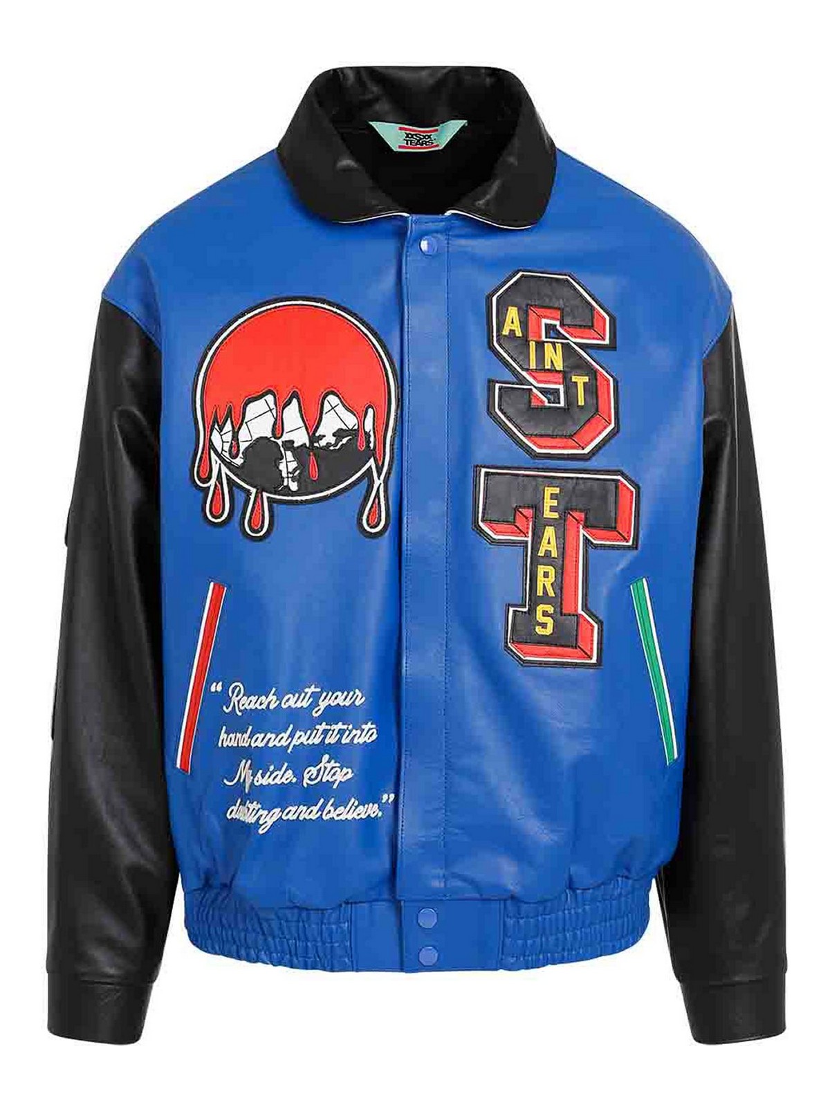 Saint Mxxxxxx X Denim Tears Leather Varsity Jacket In Blue
