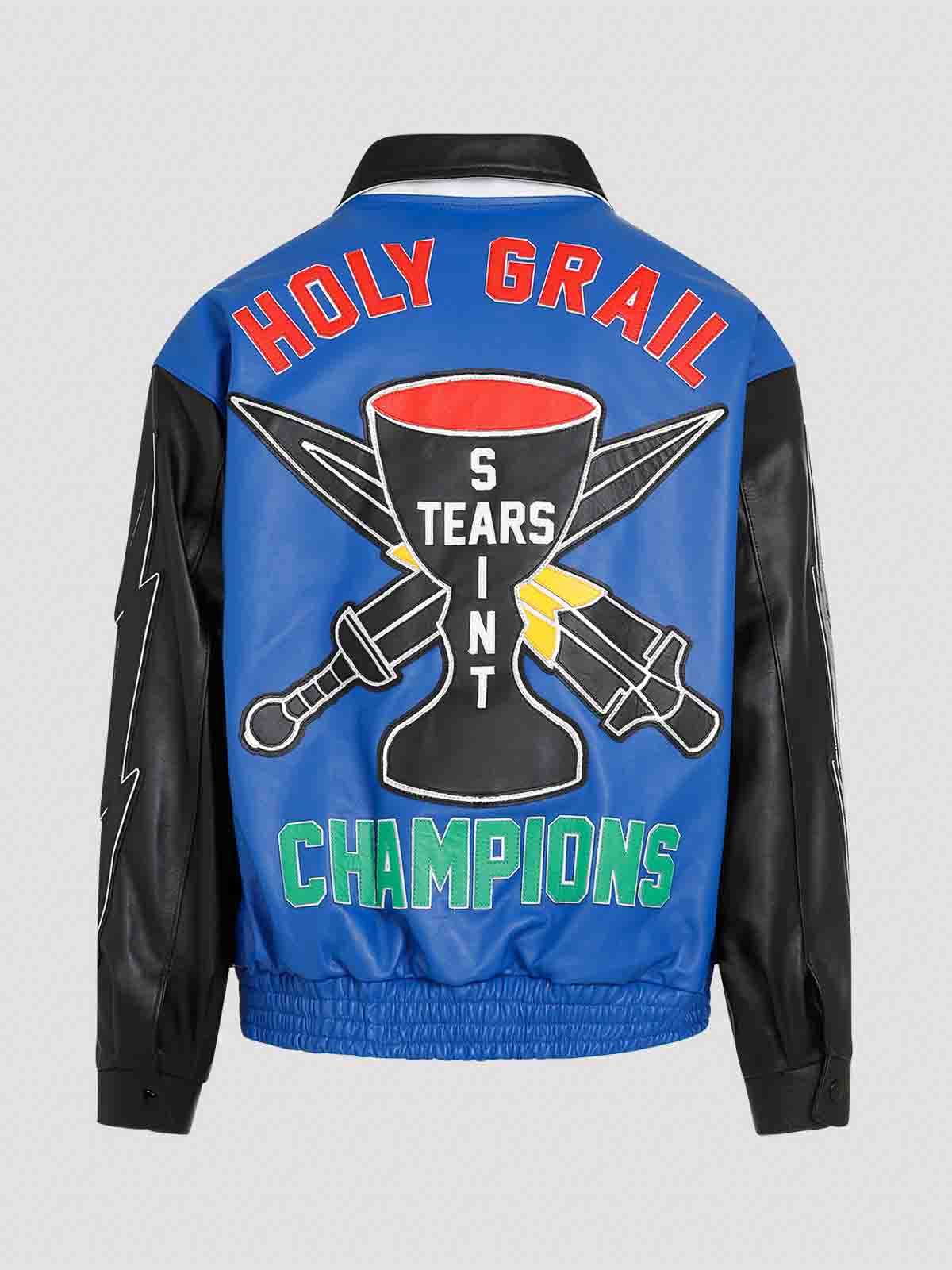 Saint Mxxxxxx X Denim Tears Leather Varsity Jacket In Blue
