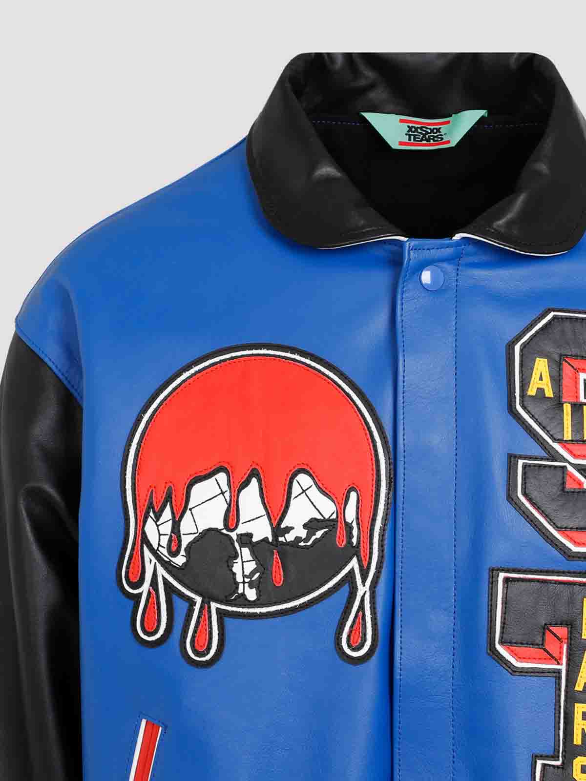 Saint Mxxxxxx X Denim Tears Leather Varsity Jacket In Blue