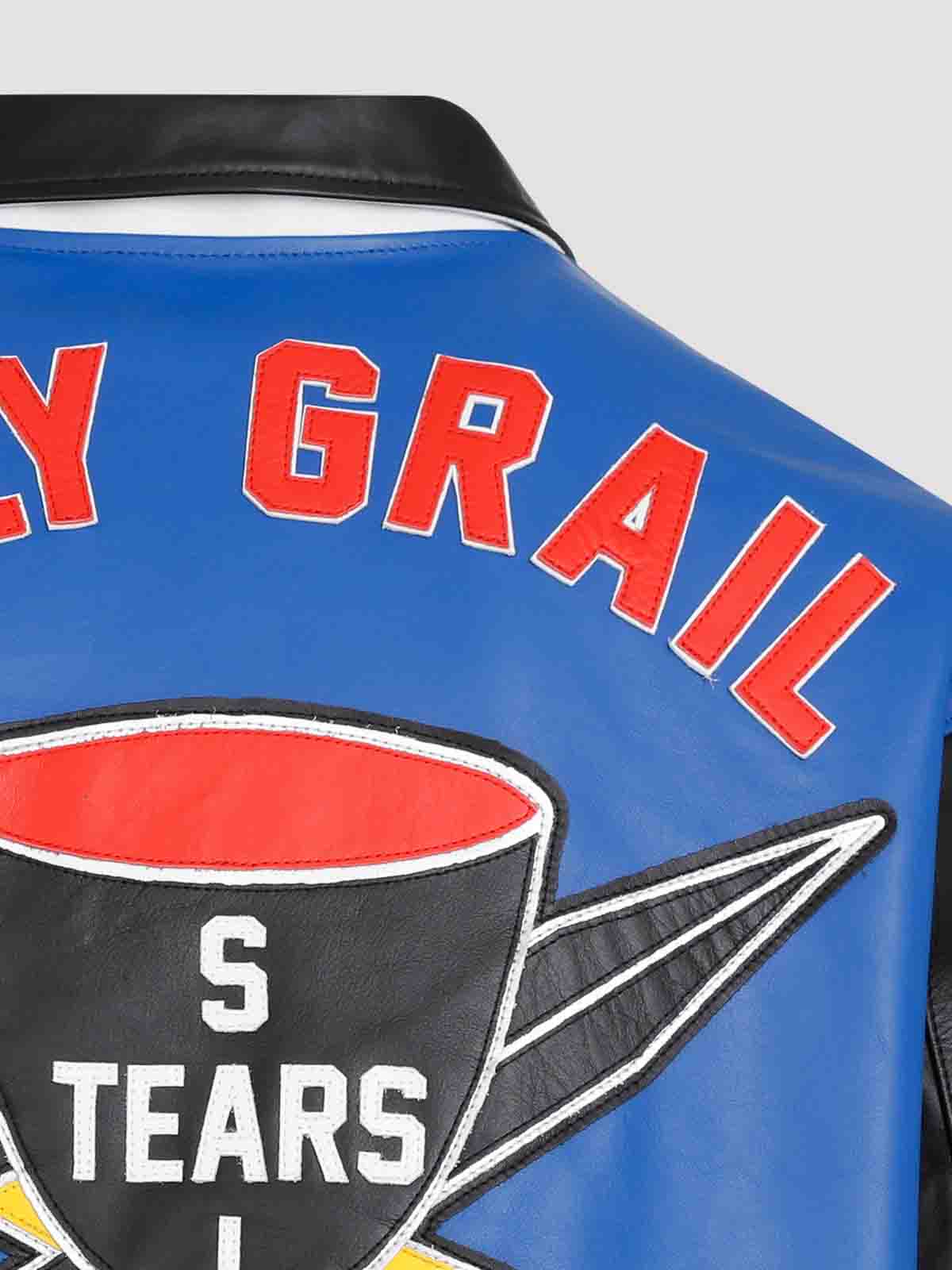 Saint Mxxxxxx X Denim Tears Leather Varsity Jacket In Blue