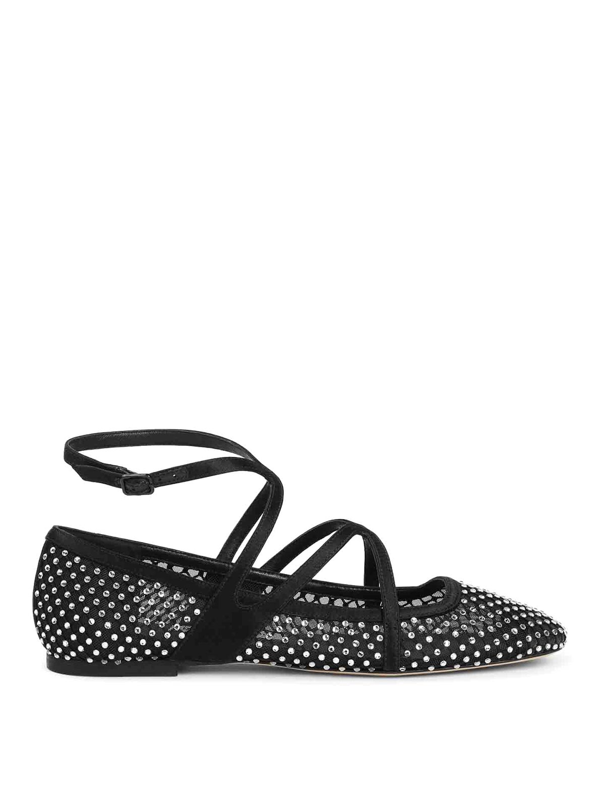 バレエシューズ JIMMY CHOO Jimmy Astoria Flat Ld52 Astoria Flat | Black Satin Crystal Flats | JIMMY CHOO