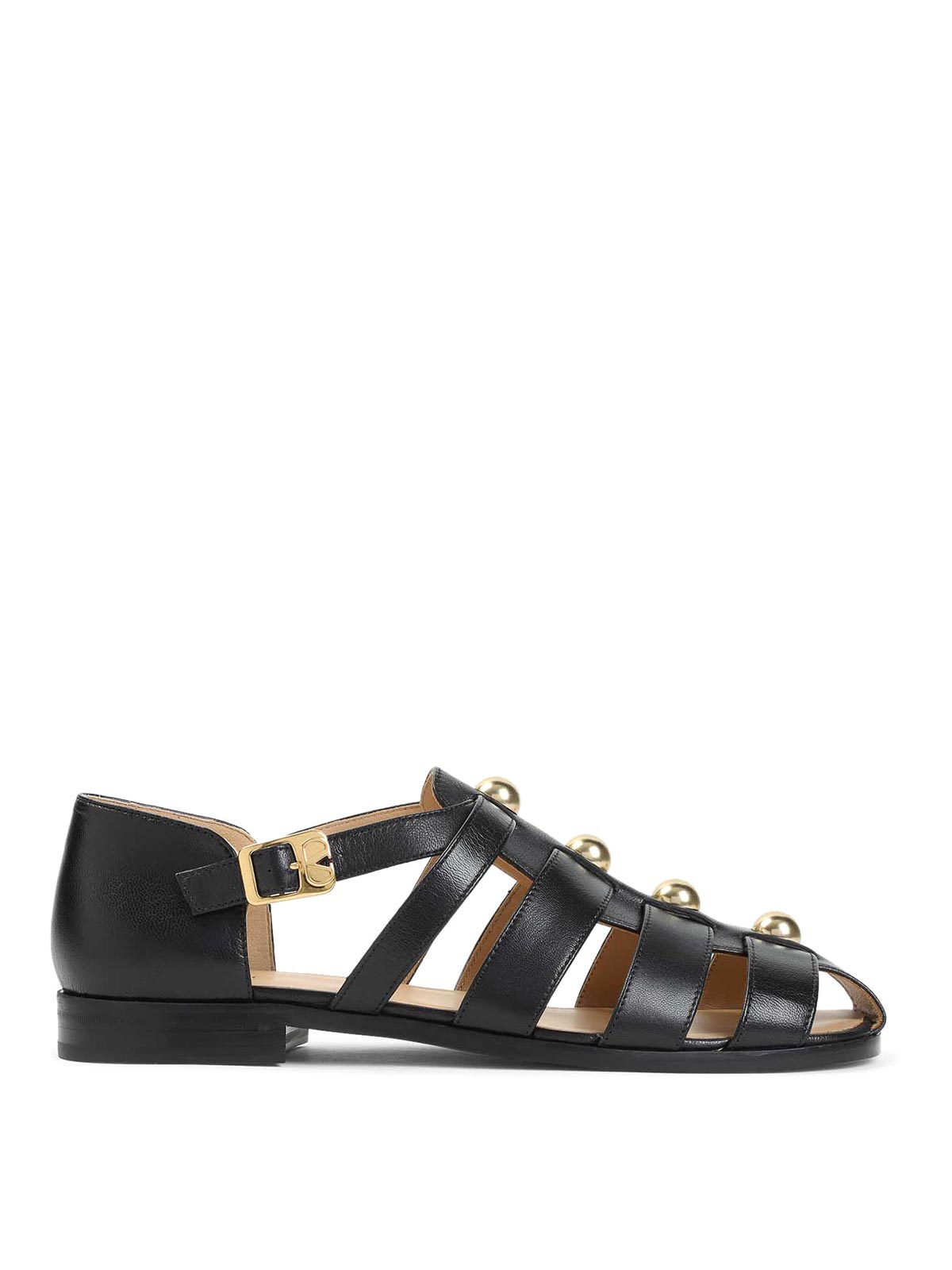 Valentino Studshield Fisherman Sandals In Calf Leather In Black