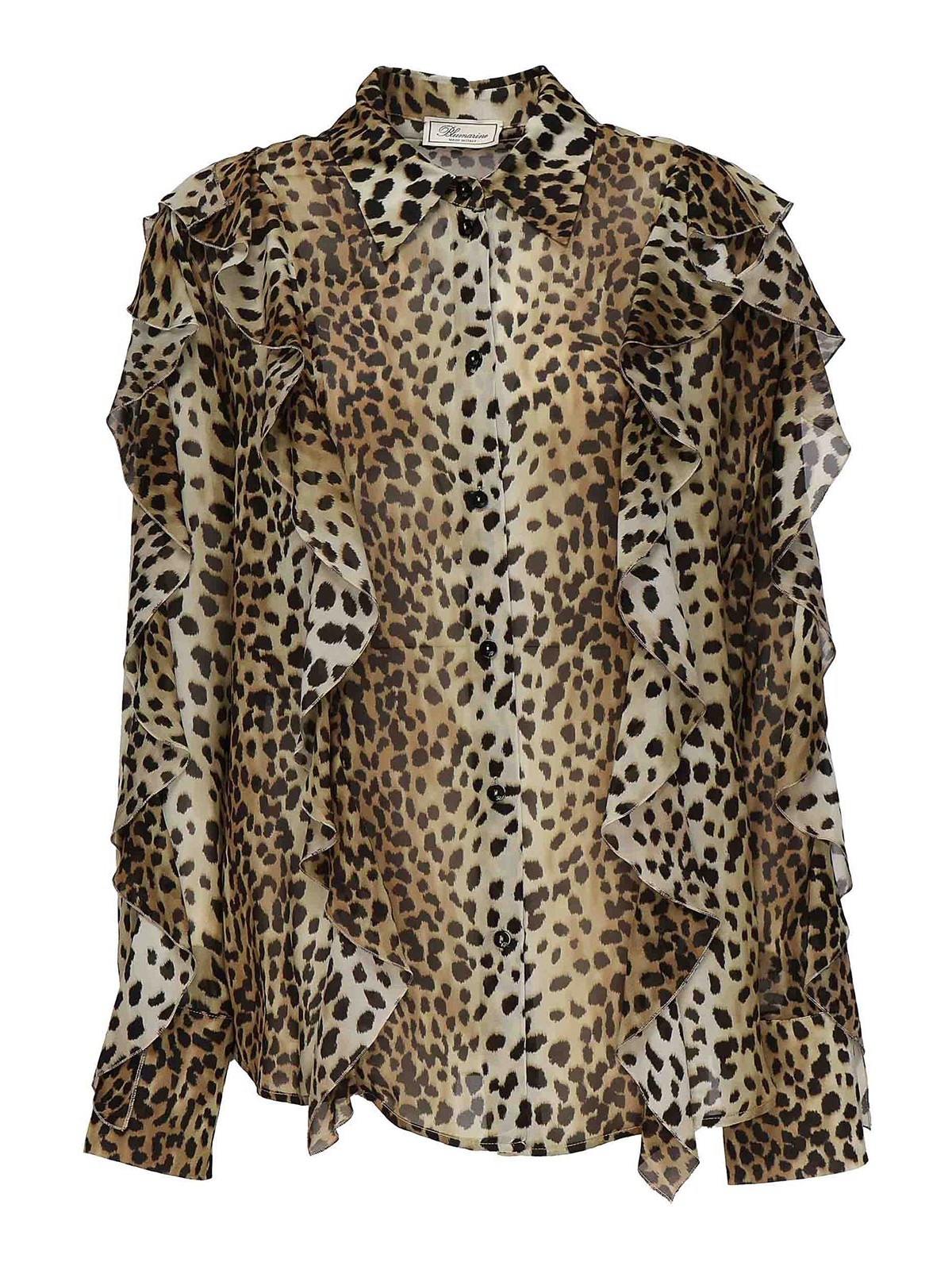 Blumarine Georgette Shirt With Ruffles In Brown