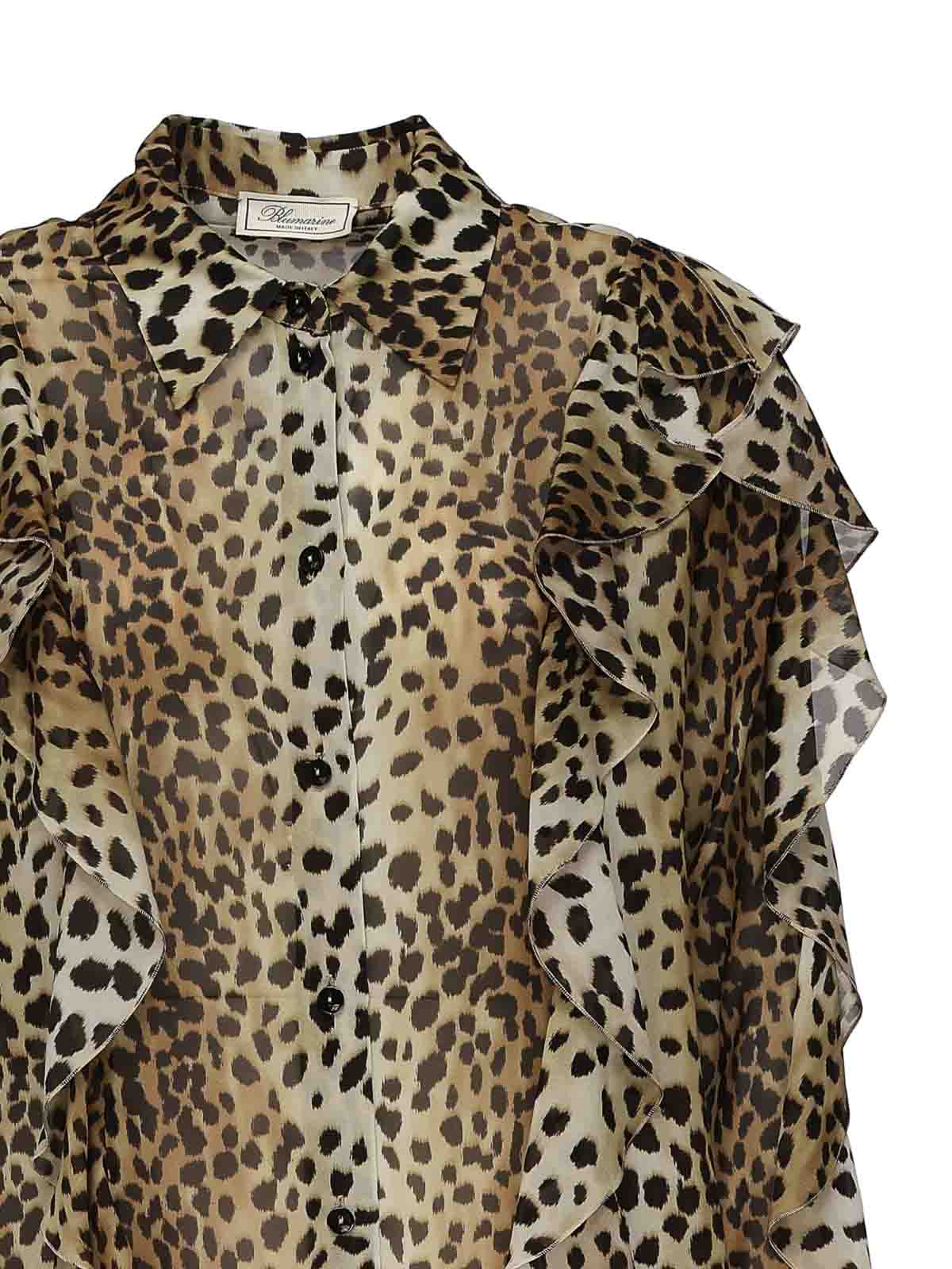 Blumarine Georgette Shirt With Ruffles In Brown
