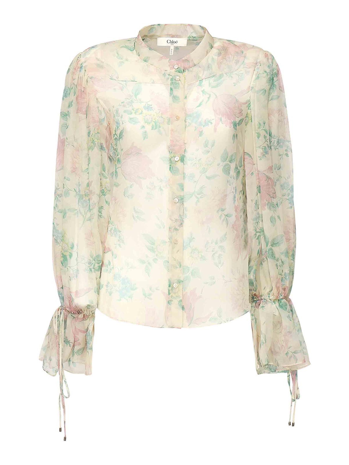 Chloé Peony Print Blouse In Silk Muslin In Sand