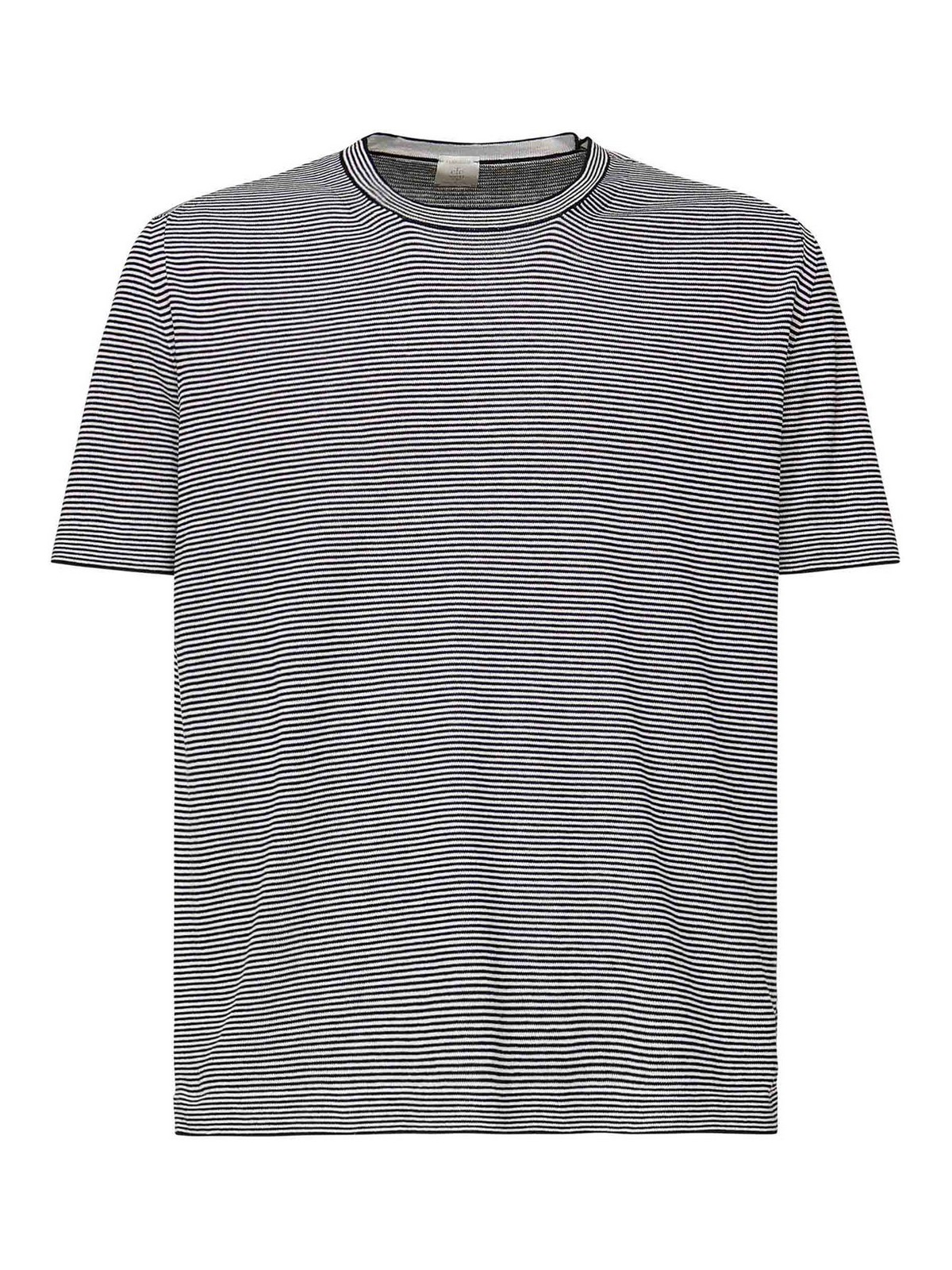 Eleventy Striped Crewneck T-shirt In Blue
