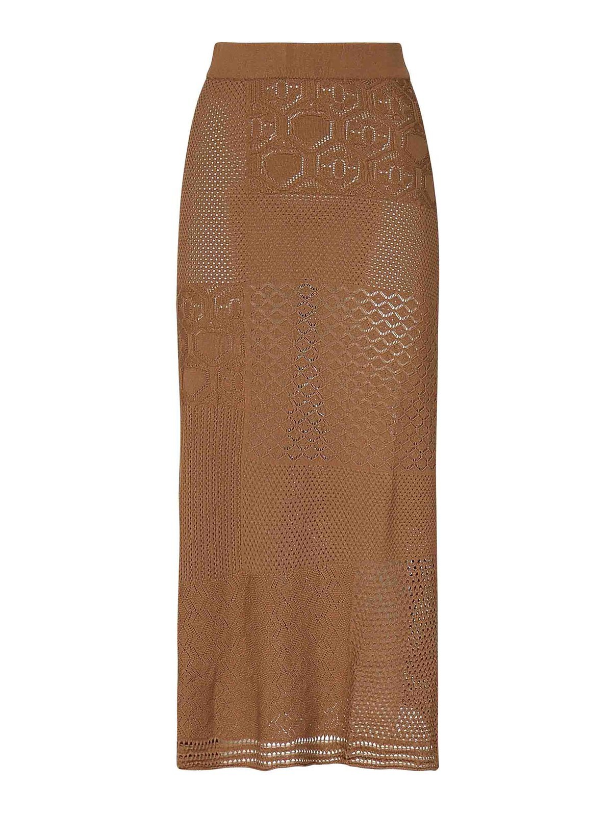 Akep Long Skirt In Lace Stitch Knit In Brown