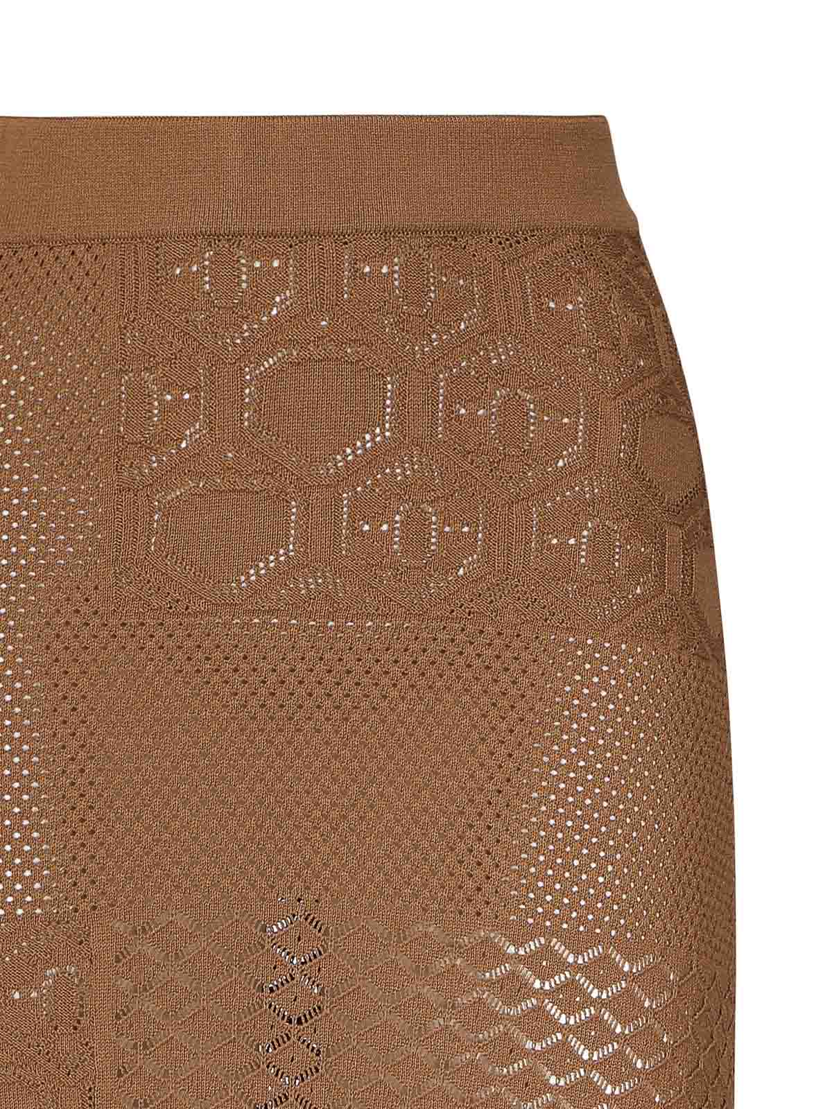 Akep Long Skirt In Lace Stitch Knit In Brown