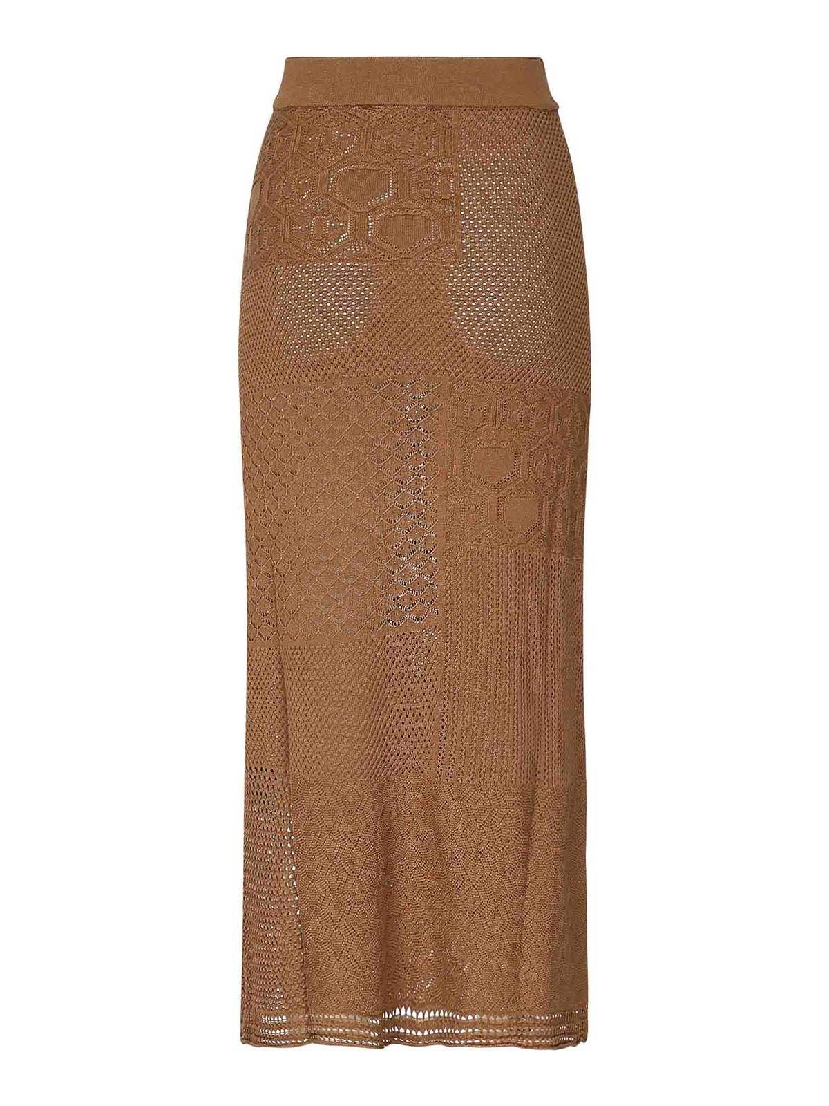 Akep Long Skirt In Lace Stitch Knit In Brown