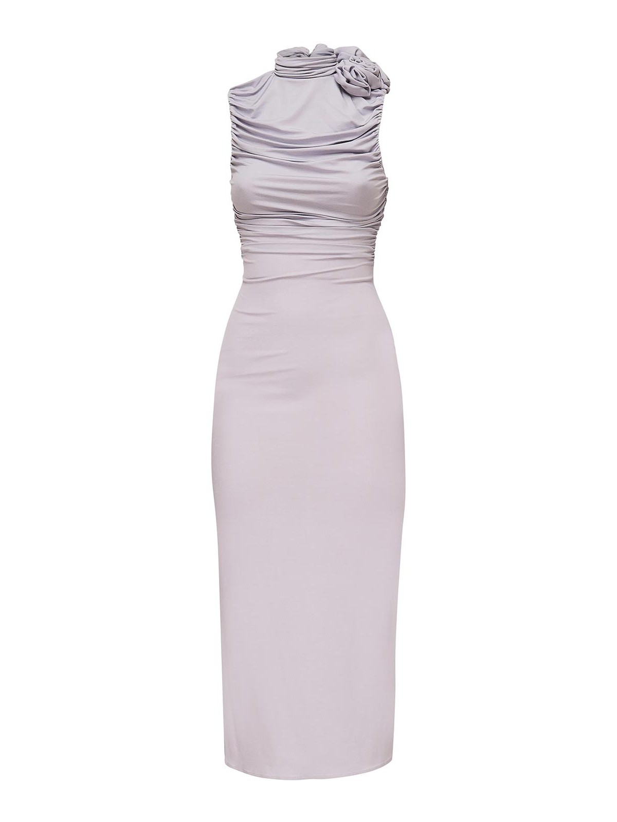 Magda Butrym Ruffled Midi Dress With Turtleneck In Purple