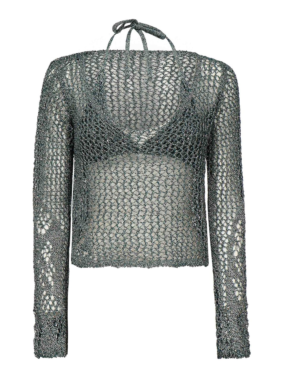 Pinko Mesh Bikini Top In Gray