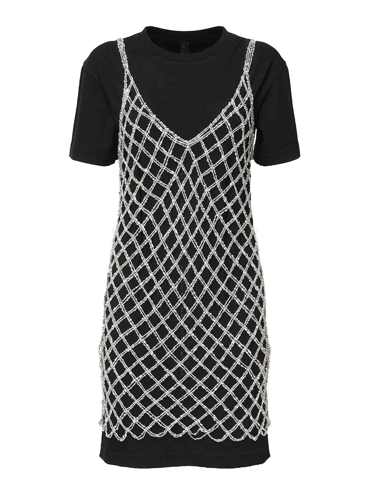 Pinko Black Cotton T-shirt Dress In Black
