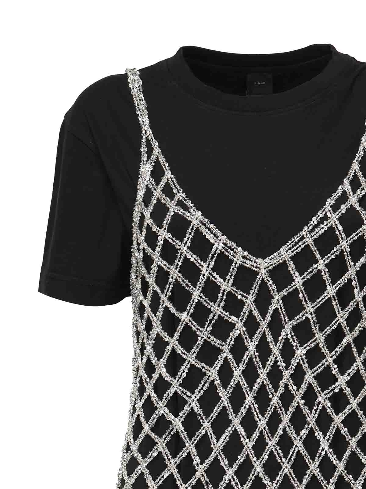 Pinko Black Cotton T-shirt Dress In Black