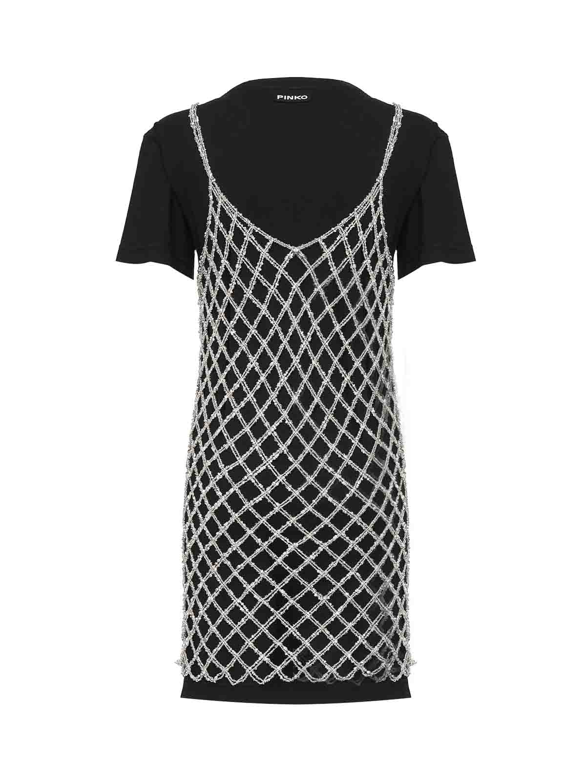 Pinko Black Cotton T-shirt Dress In Black