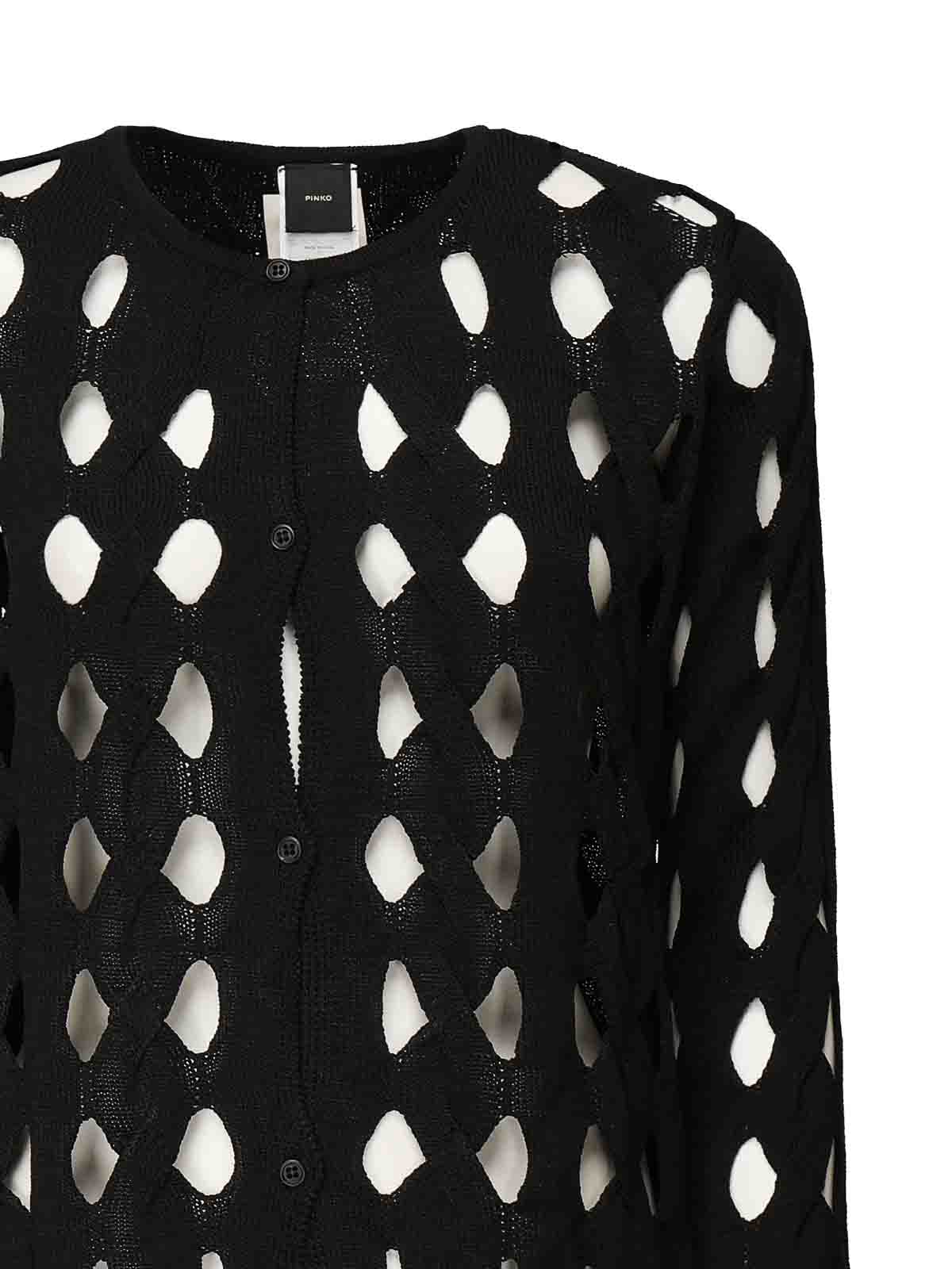 Pinko Openwork Knit Cardigan In Black