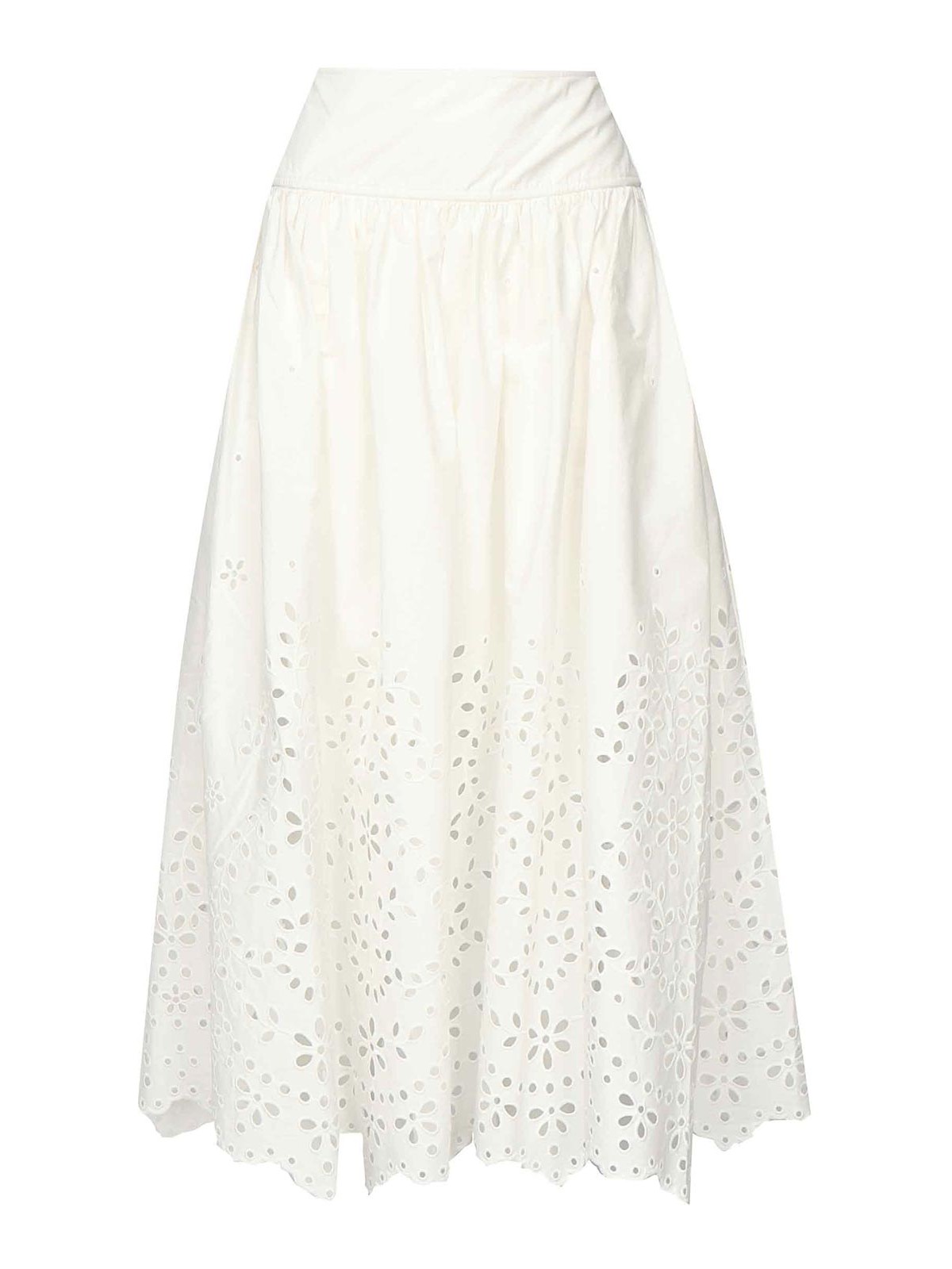 Self-portrait Embroidered Lace Midi Skirt In White