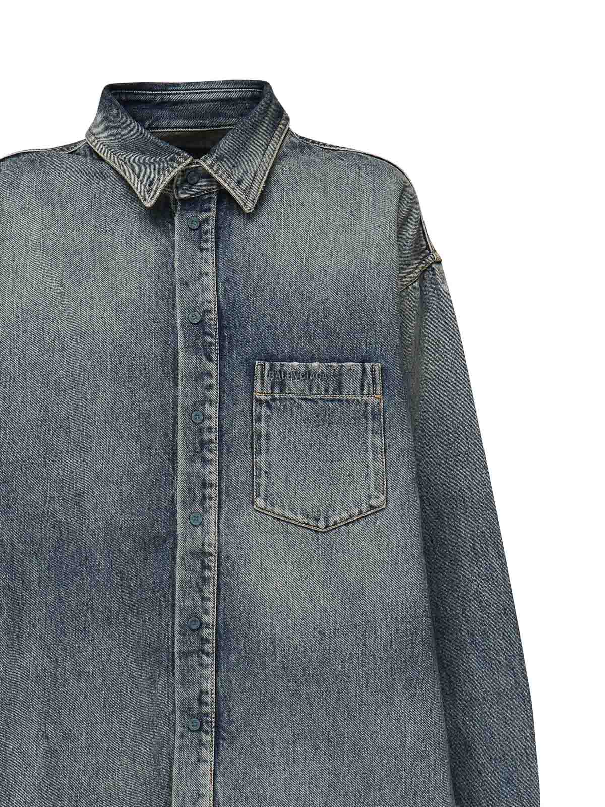 Balenciaga Cotton Shirt With Chest Pocket In Blue