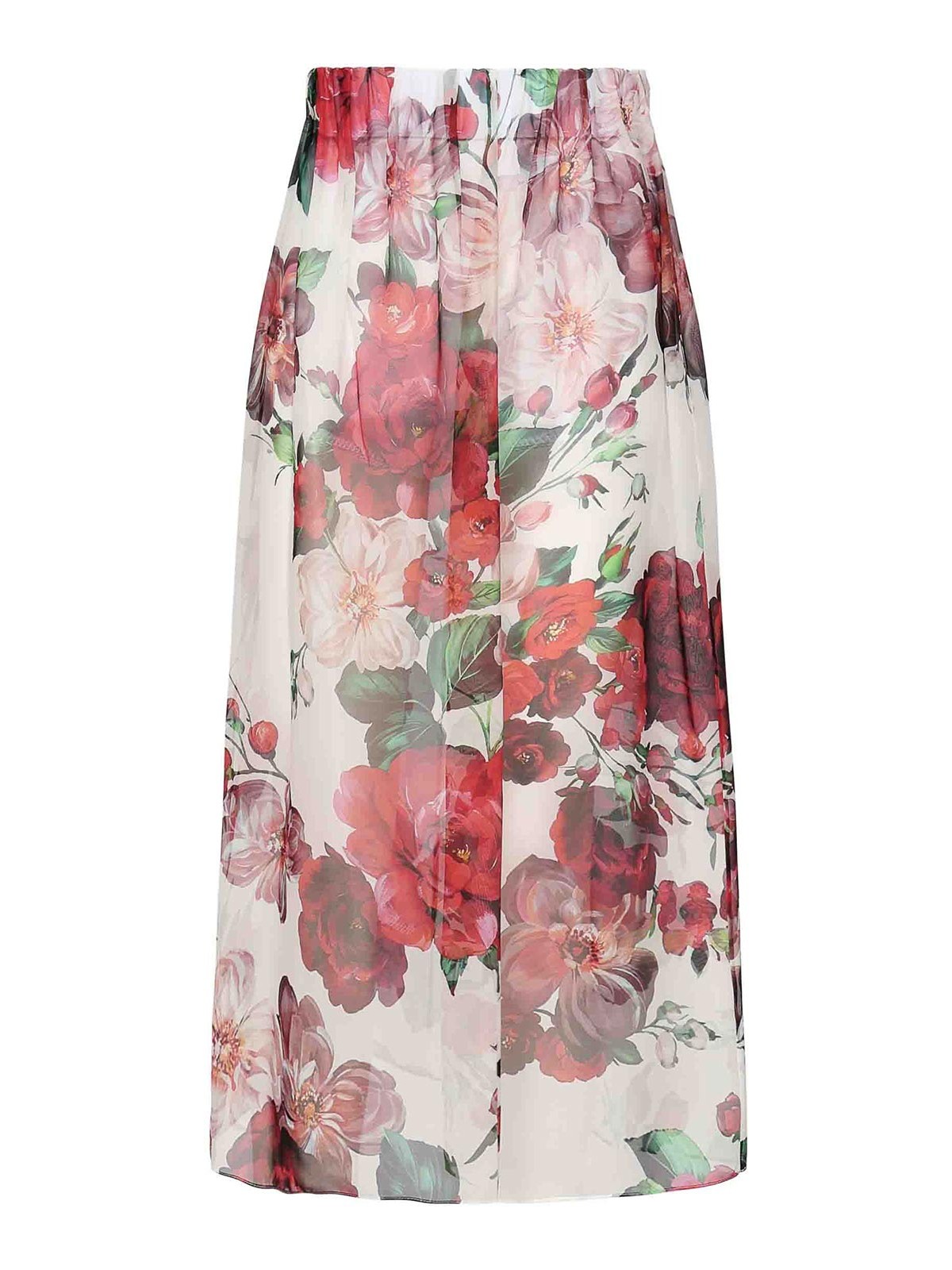 Dolce & Gabbana Rose Print Midi Skirt In White
