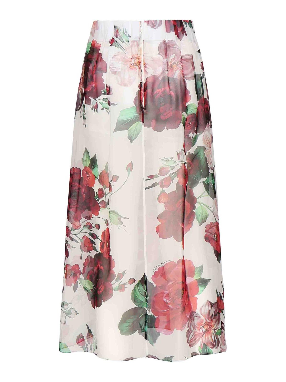 Dolce & Gabbana Rose Print Midi Skirt In White