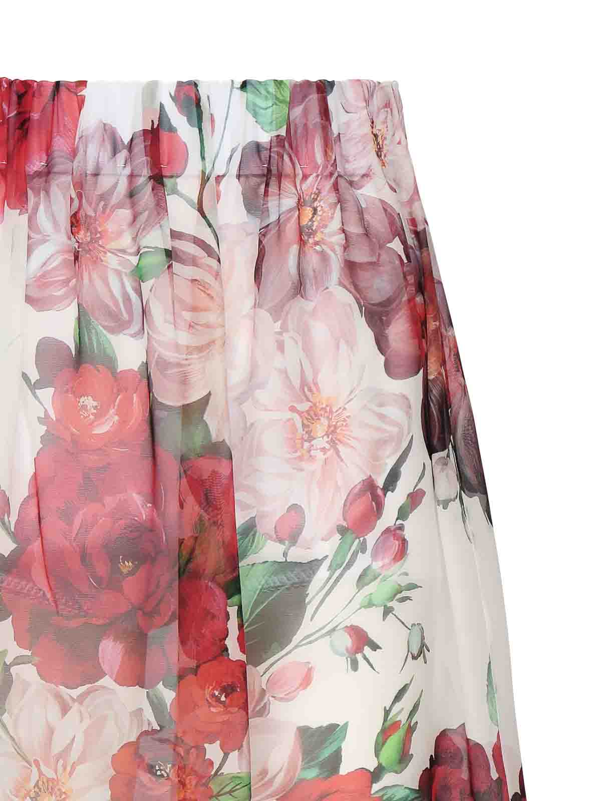 Dolce & Gabbana Rose Print Midi Skirt In White