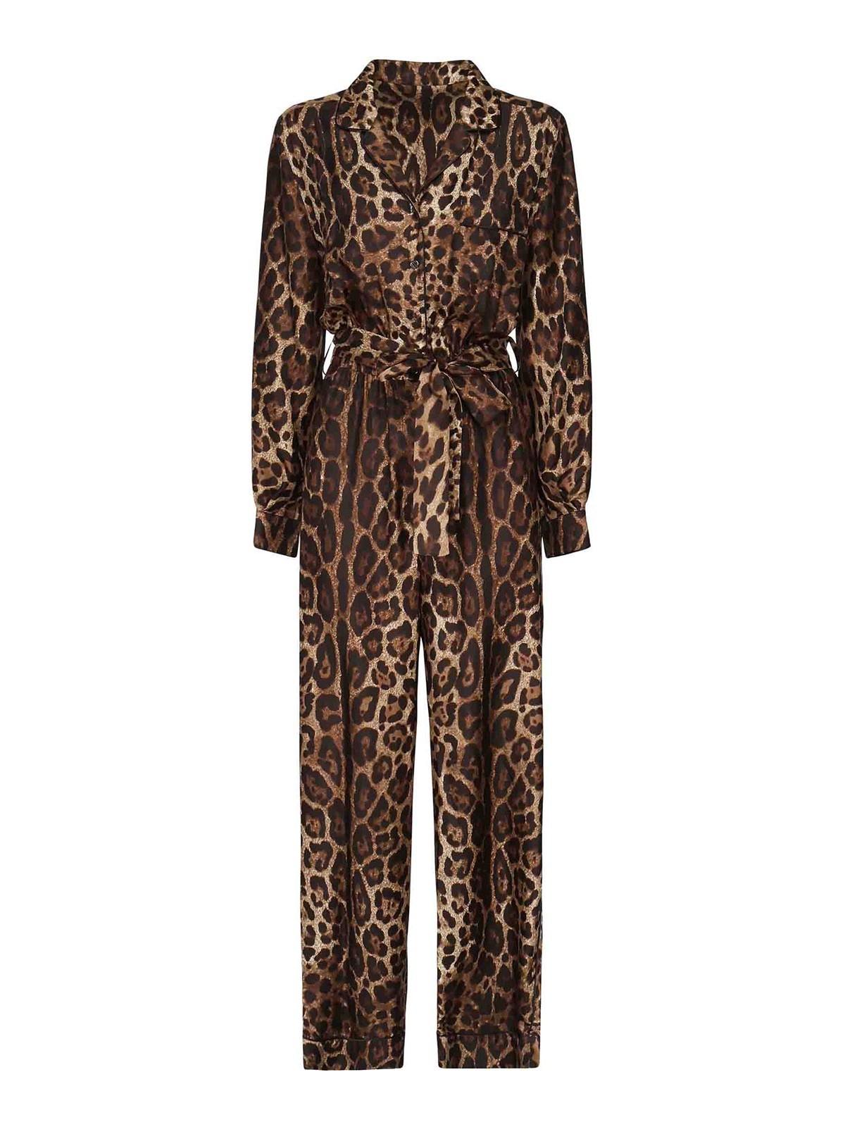 Dolce & Gabbana Silk Twill Pajama Suit In Brown