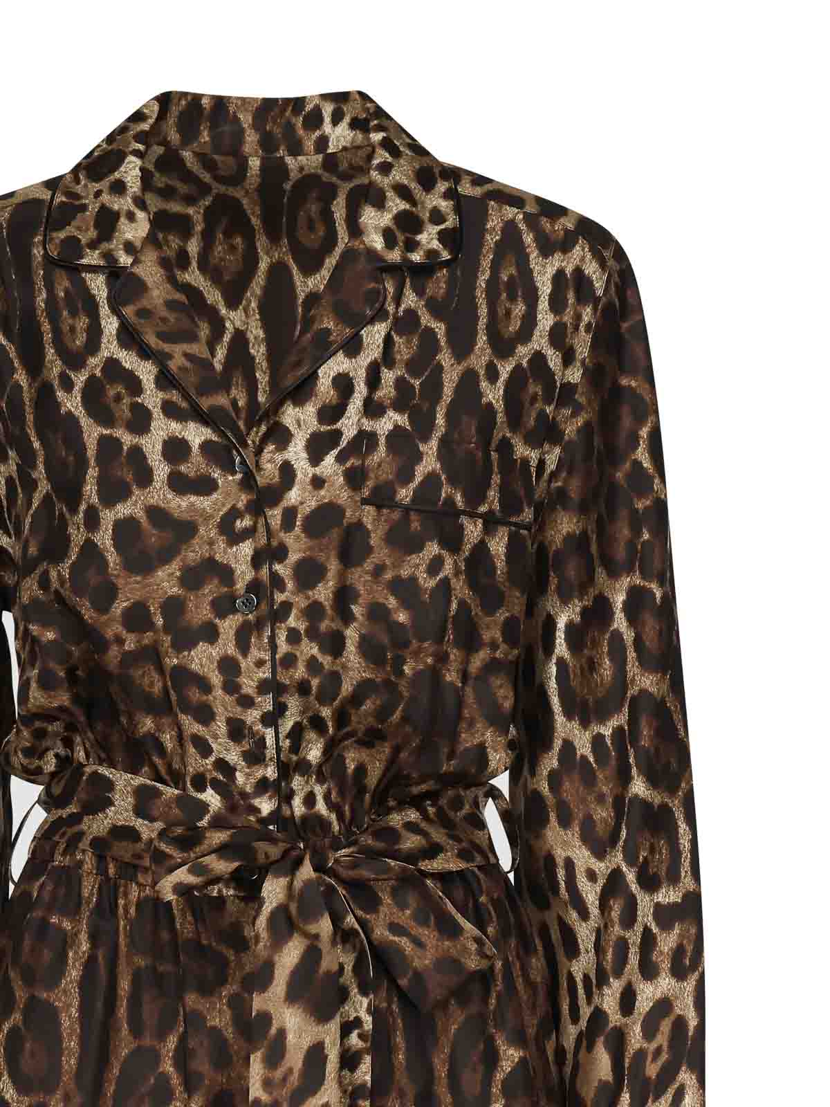 Dolce & Gabbana Silk Twill Pajama Suit In Brown