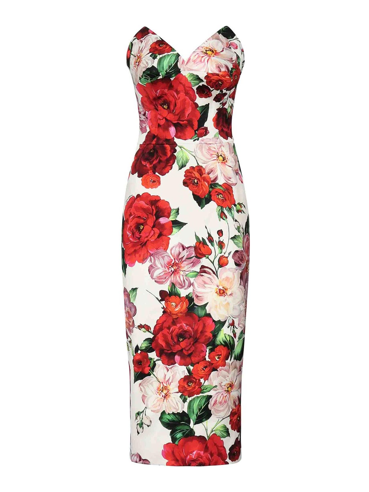 Dolce & Gabbana Bustier Midi Dress With Floral Print In White