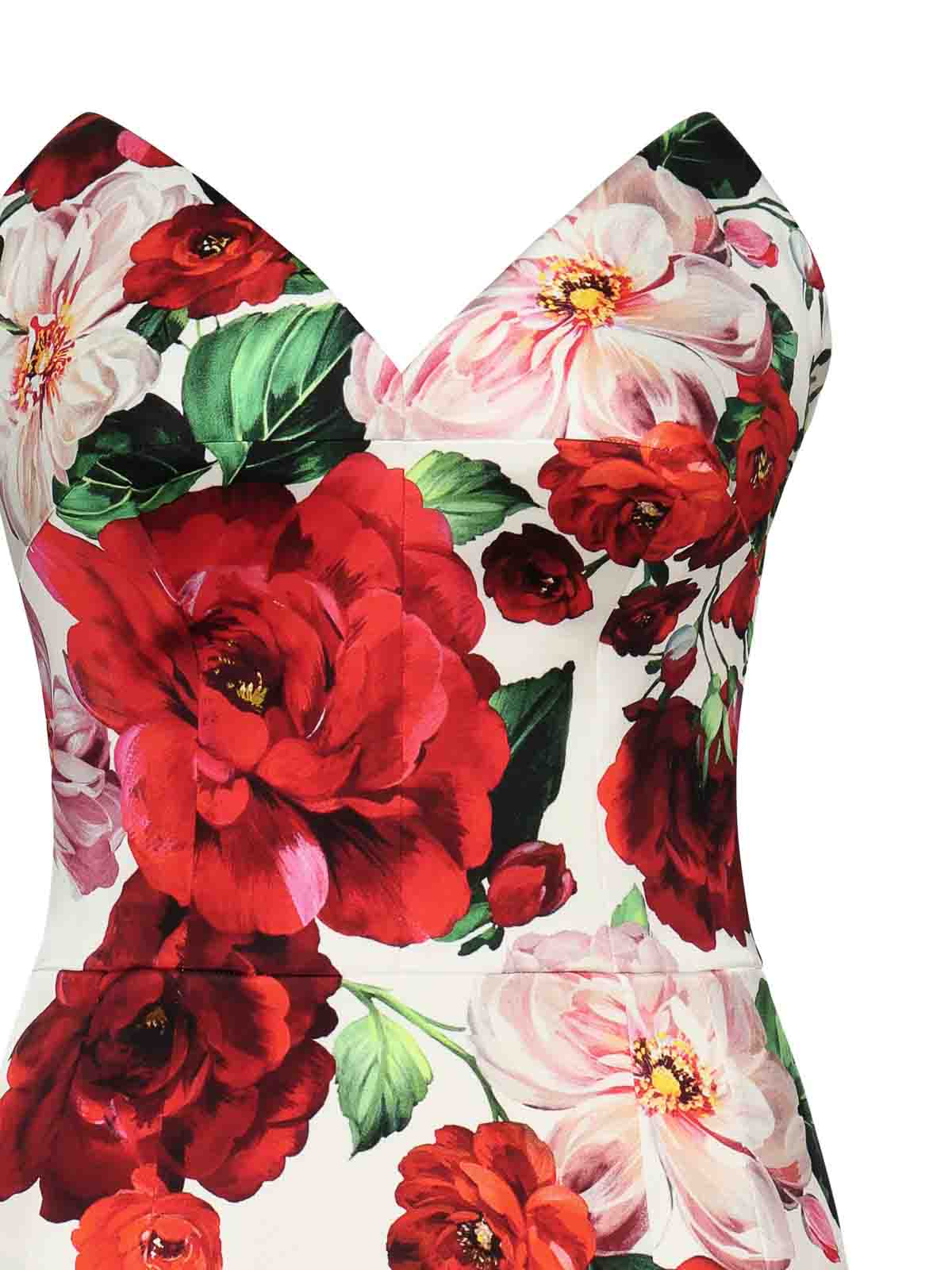 Dolce & Gabbana Bustier Midi Dress With Floral Print In White
