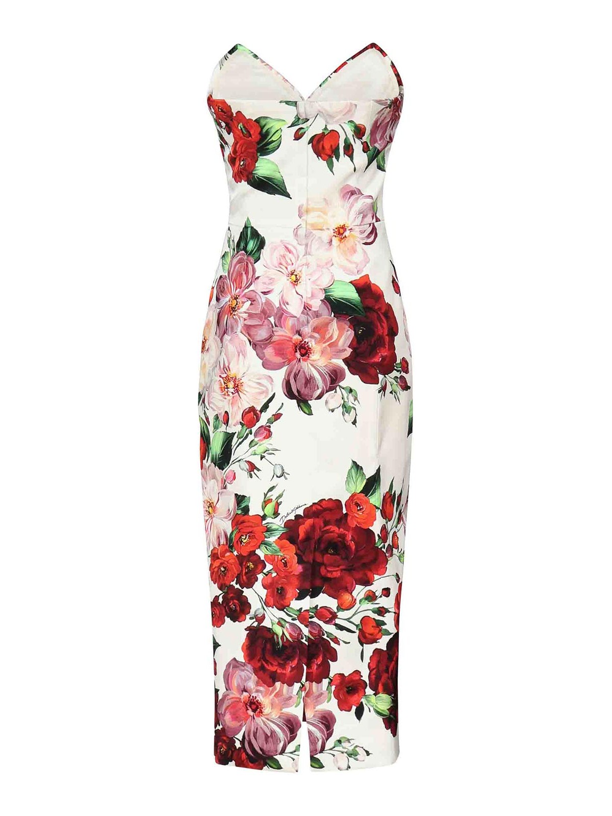 Dolce & Gabbana Bustier Midi Dress With Floral Print In White