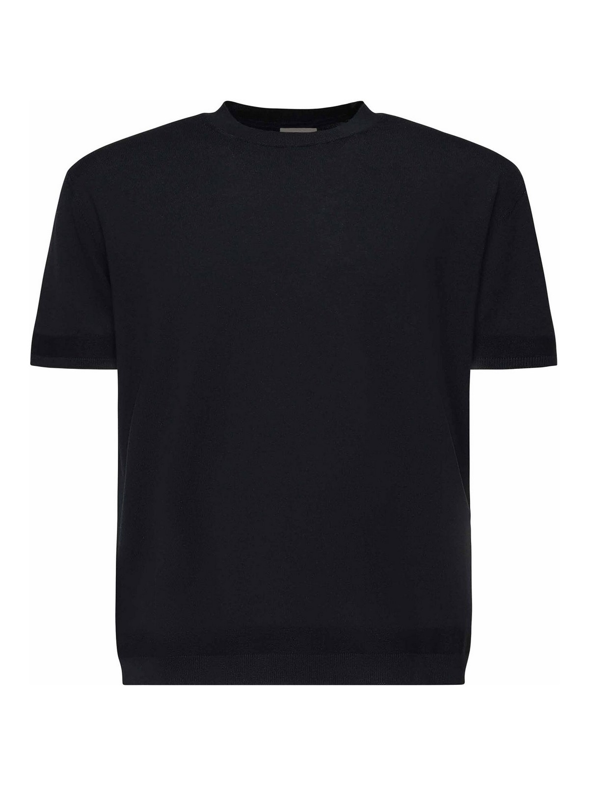 Moncler Crew Neck Silk T-shirt With Ribbed Cuffs In Blue