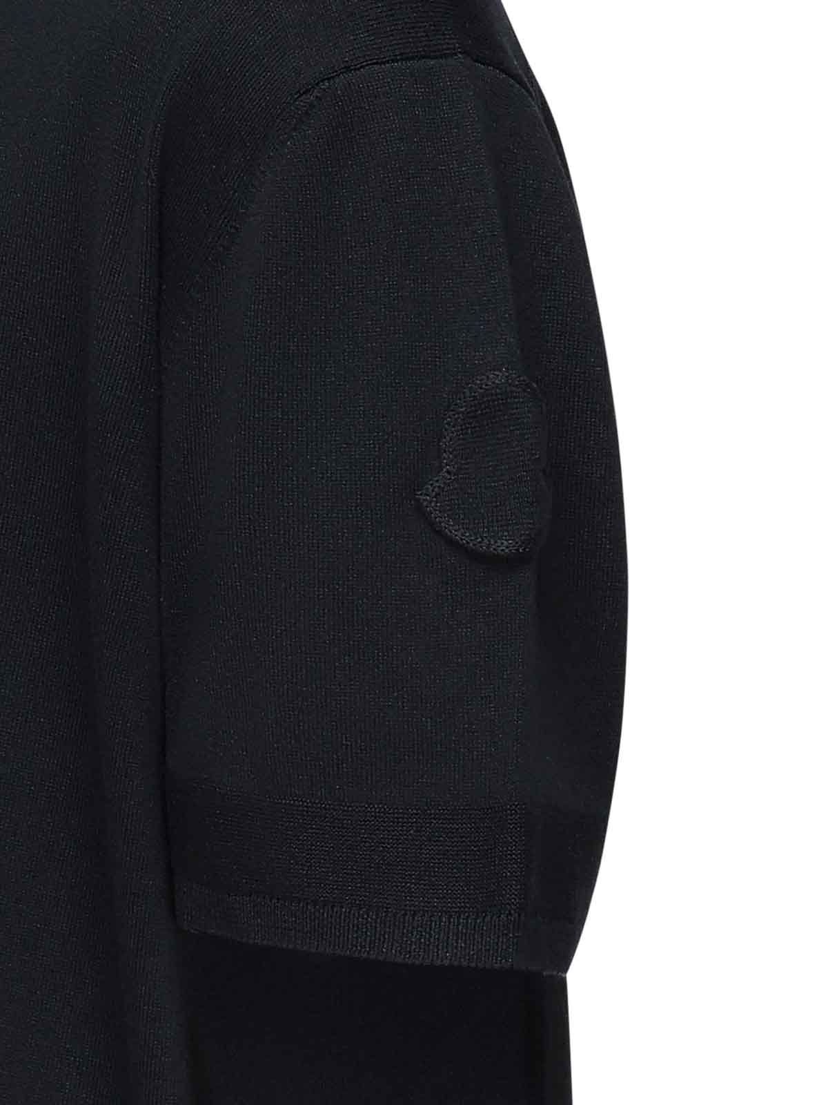 Moncler Crew Neck Silk T-shirt With Ribbed Cuffs In Blue