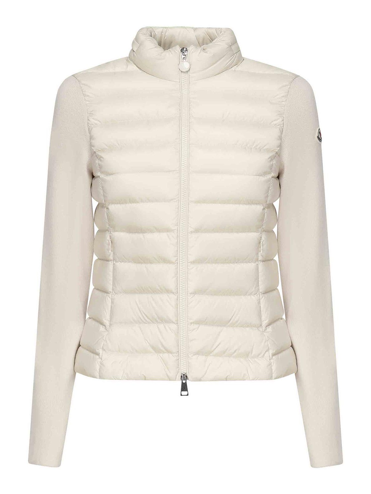 Moncler Padded Wool Cardigan With Zip In Sand