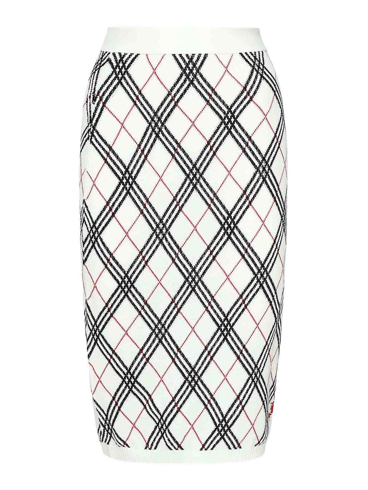 Burberry Argyle Check Midi Skirt In White