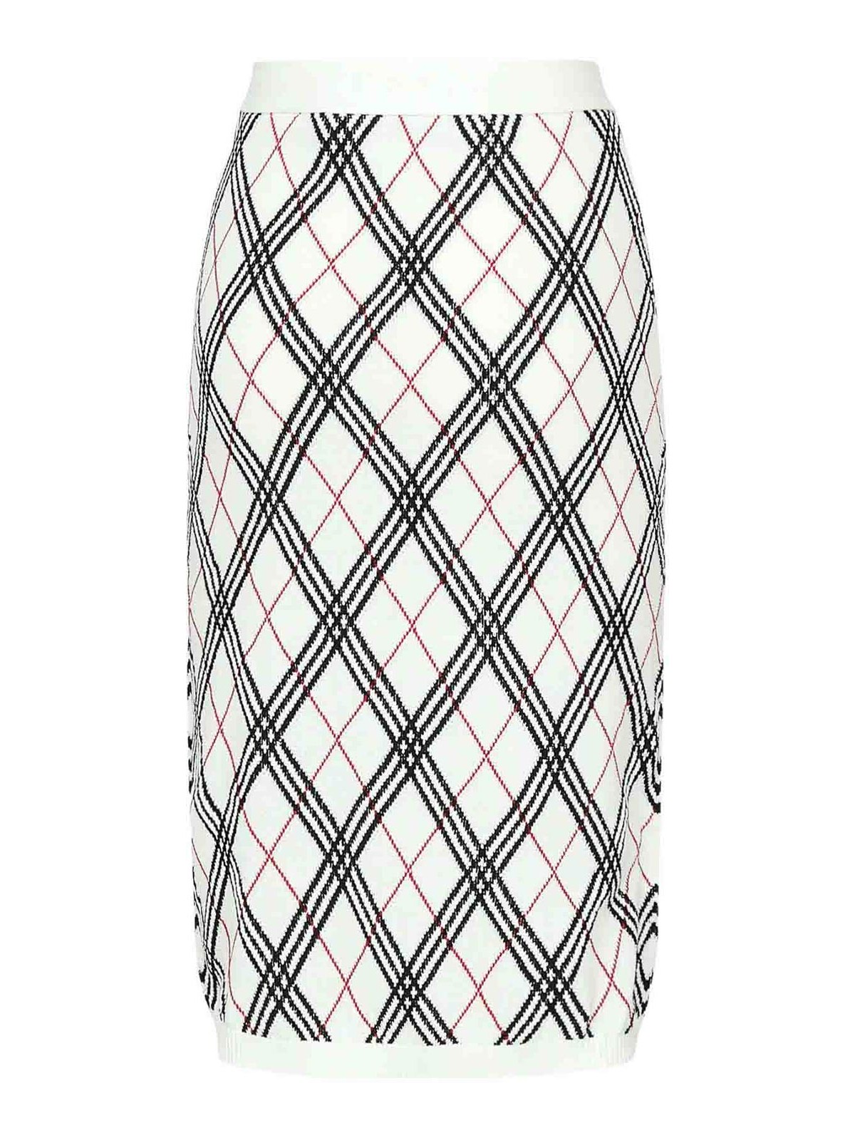 Burberry Argyle Check Midi Skirt In White