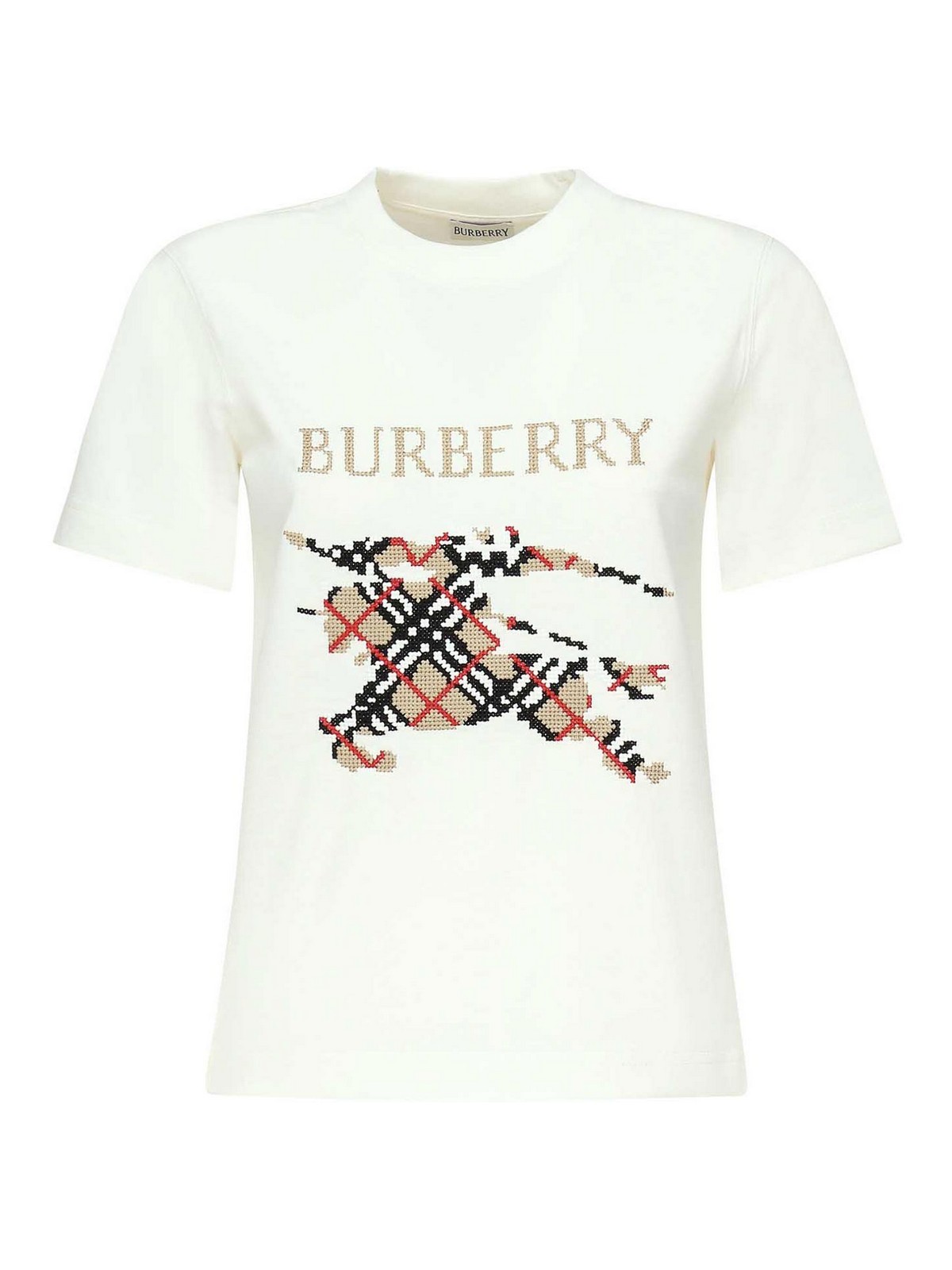 Burberry T-shirt With Cross-stitch Ekd In White