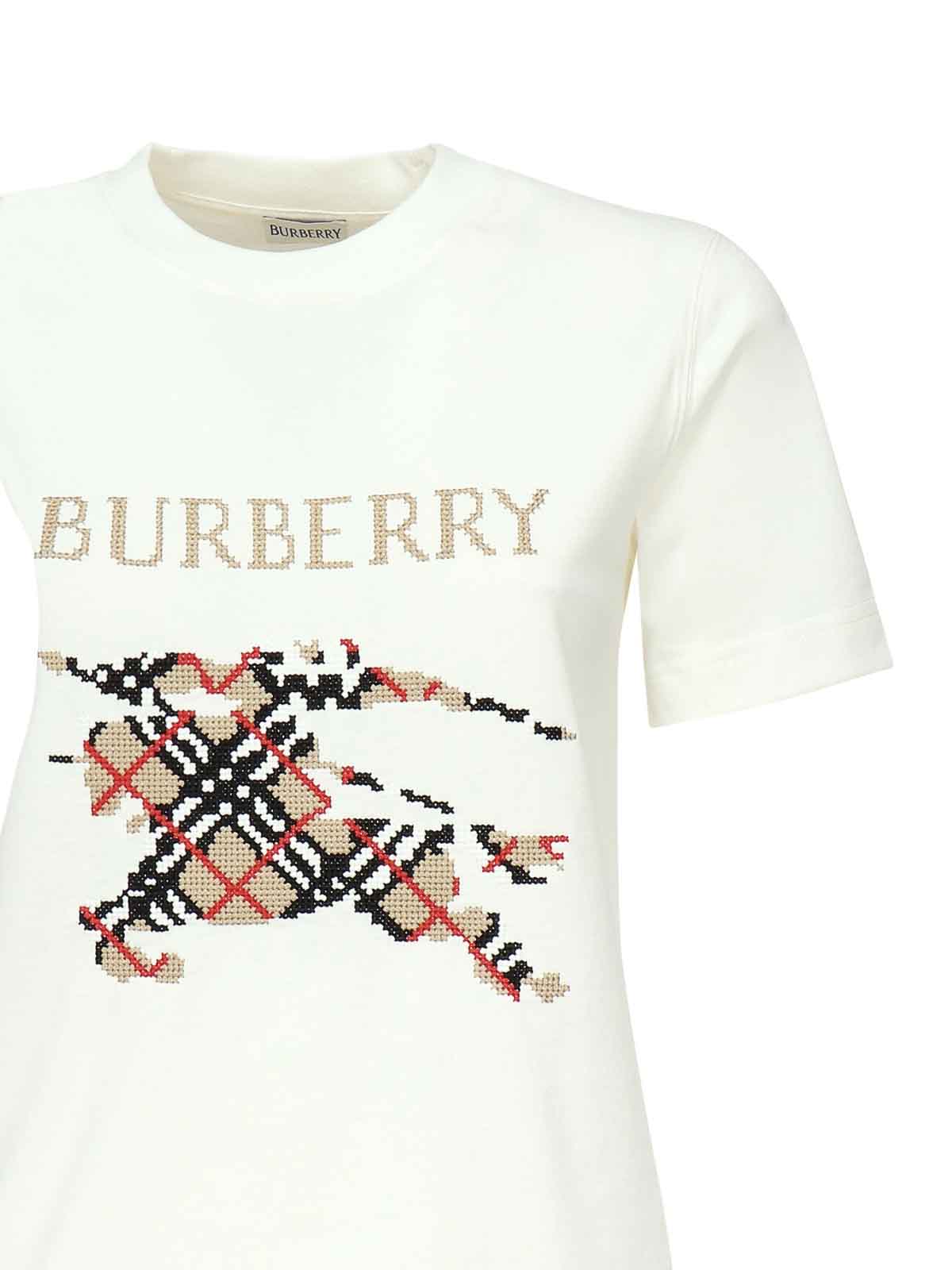 Burberry T-shirt With Cross-stitch Ekd In White