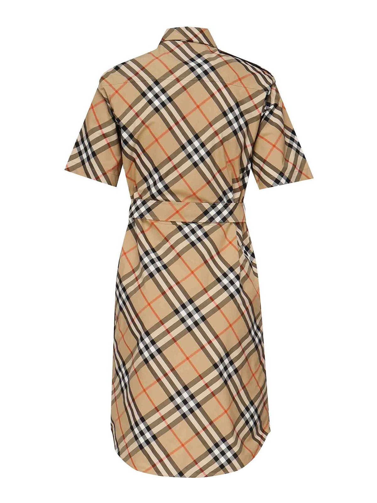 Burberry Beige Check Motif Cotton Shirt Dress In Sand